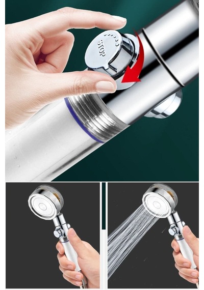 Turbo Pervaneli Su Tasarruflu 360 Derece Dönebilen Ayarlanabilir Tazyikli Duş Başlığı Metal Diğer
