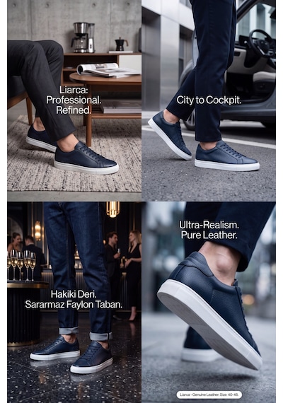Liarca Ghostwood - Hakiki Deri Sararmaz Faylon Taban Lacivert Beyaz Erkek Sneaker Ayakkabı Lacivert - Beyaz