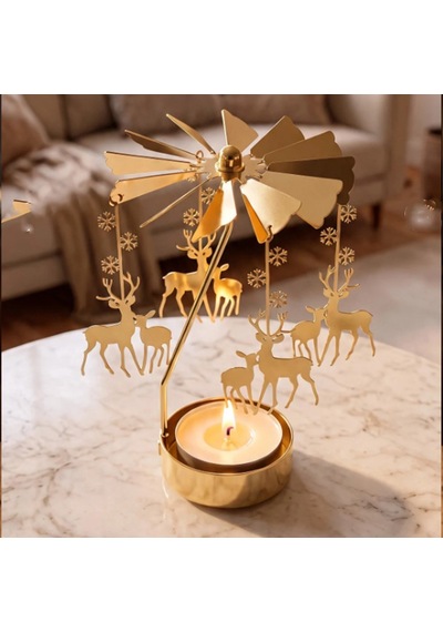 Altın Renk Geyik Figürlü Mumluk Isıyla Dönen Dekoratif Tealight Mumluk
