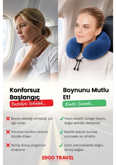 Viscofoam Comfy Ortopedik Seyahat Yastığı Visco Boyun Destekli Seyahat Yastığı - Mavi | Ergo Travel