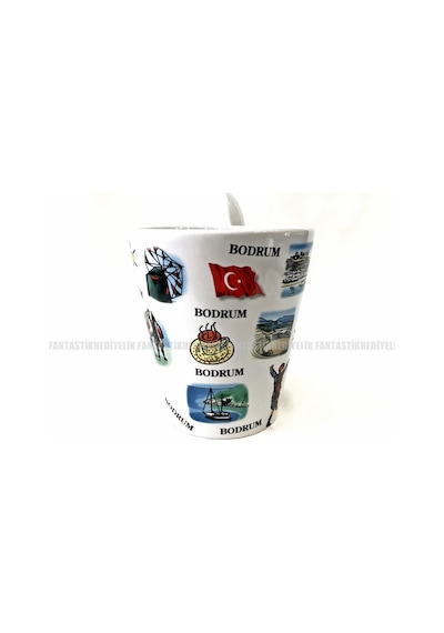 Bodrum Yöresel Desenli Porselen Kaşıklı Bardak Kupa