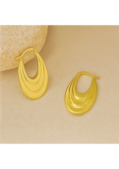 14k Altın Sallantı Oval Küpe, Halka Küpe Altın