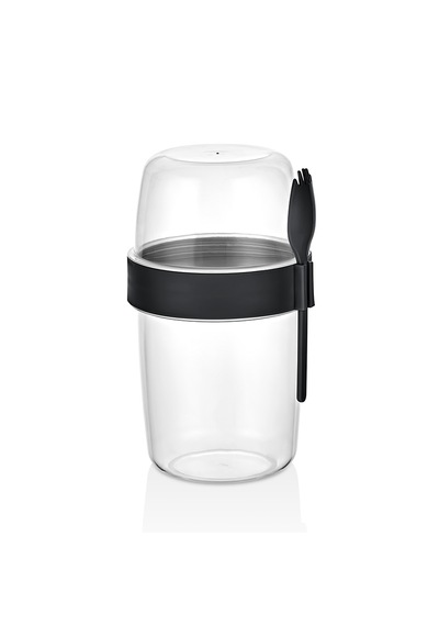 Yoğurt Kabı Seti 300 Ml + 600 Ml Taşınabilir, Bpa İçermeyen Kahvaltı Ve Ara Öğün Kabı Siyah