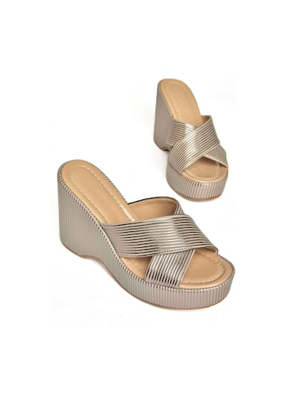 Fox Shoes S250101409 Platin Dolgu Tabanlı Kadın Terlik Platin