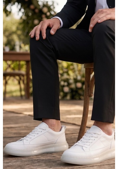 Indıva Erkek Beyaz Şeffaf Tabanlı Modern Sneaker - Günlük Ve Özel Gün Ayakkabısı