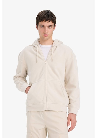 Defacto Boxy Fıt Kapüşonlu Fermuarlı Polar Sweatshirt F0074AX25AU Bej