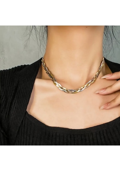 Vintage Boho Model 3 Renk Altın Kaplama 316l Paslanmaz Çelik Şık Tasarım Parlak Bileklik Kolye Set - 1265 Gold
