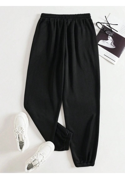 Unisex Kadın/erkek Özel Renkli Düz Paça Lastik Eşofman Altı Jogger Siyah