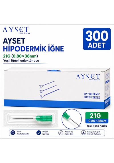 Ayset Yeşil İğne Ucu 21g 0.80 38 Mm 300 Adet