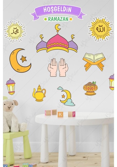 MSticker Ramazan Fener Ay Yıldızlar Cam Duvar Dekorasyon Sticker Seti