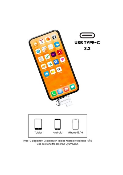 Sprange 64 Gb Flash Bellek Usb 3.2 Ultra Typec Otg Android/pc/Apple Uyumlu iPhone 15/16/17 Ipad Tak Çalıştır