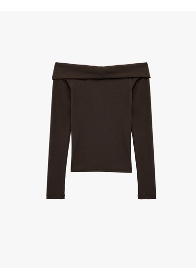 Koton Kaşkorse Slim Fit Uzun Kollu Açık Omuz Tişört Kahverengi 6wak50054ek Kahve