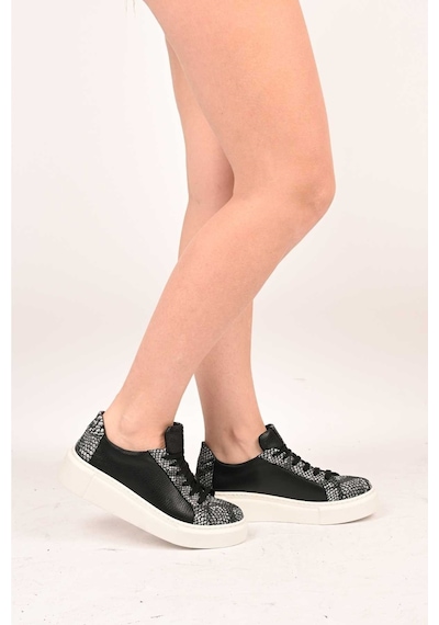 Bestello Bağcıklı Poli Taban Hakiki Deri Sneaker 101-5022-09-26k Kadın Ayakkabı Siyah