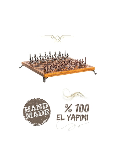 Mc32 Antik Mısır Figürlü Büyük Boy Metal Satranç Takımı - Lüks Hediyelik Satranç Takımı - 30x30cm
