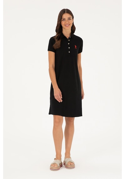 U.S. Polo Assn. Kadın Siyah Polo Yaka Mini Boy Örme Elbise 50280038-VR046
