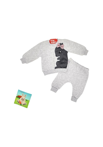 Toxtoys (2 Parça) Tavşan Nakışlı Gri Bebek Takım (3,6,9 Ay) Gri
