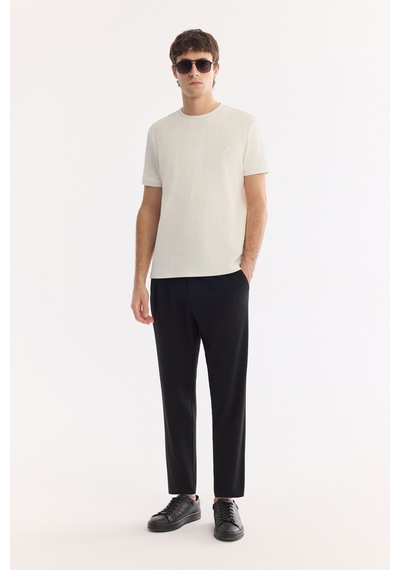 Avva Erkek Ekru Bisiklet Yaka Pamuklu Elastan Regular Fit T-shirt A61y1023