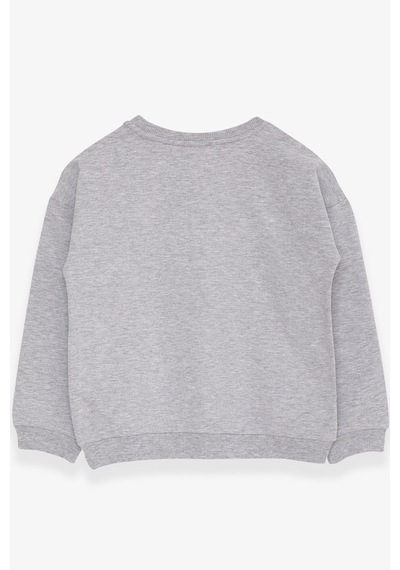 Breeze Kız Çocuk Sweatshirt Pullu Yazı Baskılı 4-8 Yaş, Açık Gri Melanj Gri