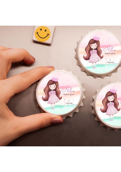 Kişiye Özel Kız Çocuk Doğum Günü Açacak Magnet Prenses Temalı Buzdolabı Açacağı 10 Adet