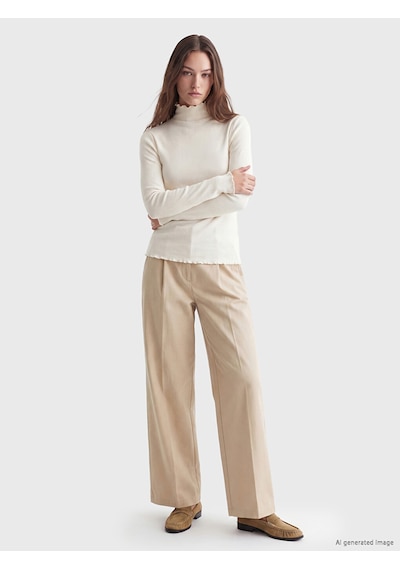 Lcw Modest Ekru Dik Yaka Kadın Fitilli Body