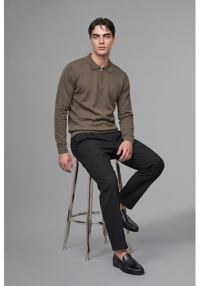 Defacto Standart Fit Yarım Fermuarlı Polo Yaka Triko Basic Kazak H7595ax26aukh82 Haki-kh82