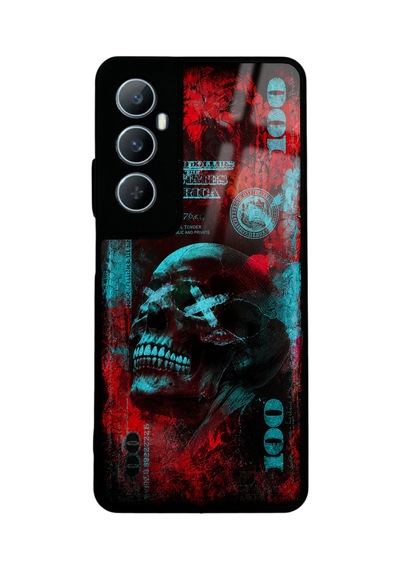 Realme C65 Red Neon Skull Chaos Tasarımlı Glossy Telefon Kılıfı Kırmızı