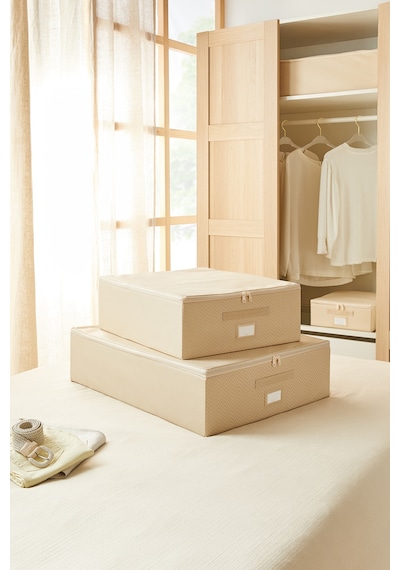 Ocean Home Textile 2'li Bej Balıksırtı Destekli Hurç Set  45 x 55 x 18 + 55 x 70 x 18 cm