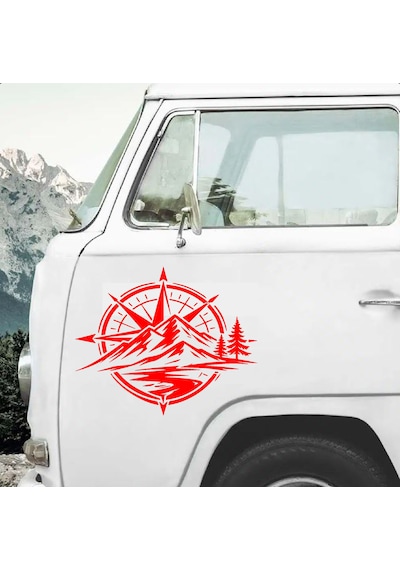 Pusula Dağ Ve Orman Sticker - Araba Oto Motosiklet Karavan Cam Sticker - 00357 30x25 Cm
