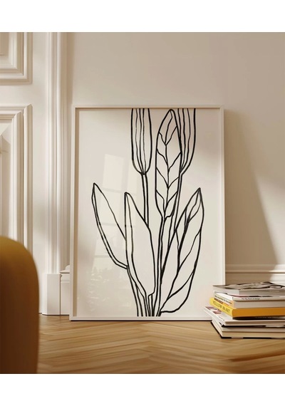 Çerçevesiz Poster Soyut Bitki Formları Grafik Sanat