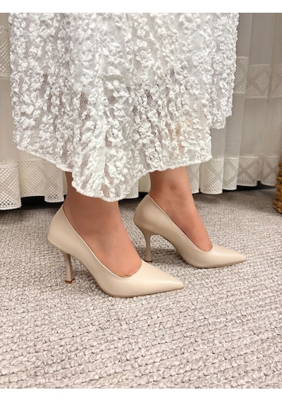 Asmi Shoes Kadın Vita Bej Deri İnce Topuklu 9 Cm Stiletto Bej