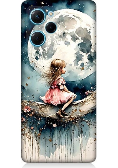 Xiaomi Poco X5 Pro Uyumlu Ay Üzerinde Hayalci Kız Desenli Silikon Kılıf Çok Renkli