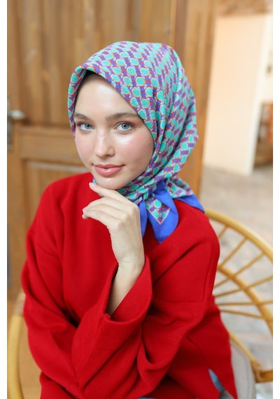 Silk Home Olinda Eşarp 48005-25 Menekşe, Parlak Turuncu, Biskay Yeşili
