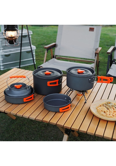 Roxform Nomad 03 Kamp Tencere Seti 4 Kişilik Çok Fonksiyonlu Set Sert Anodize Alüminyum