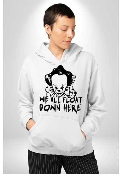Korkunç Palyaço Korku Film Kadın Erkek Beyaz Kapüşonlu Sweatshirt Hoodie Beyaz