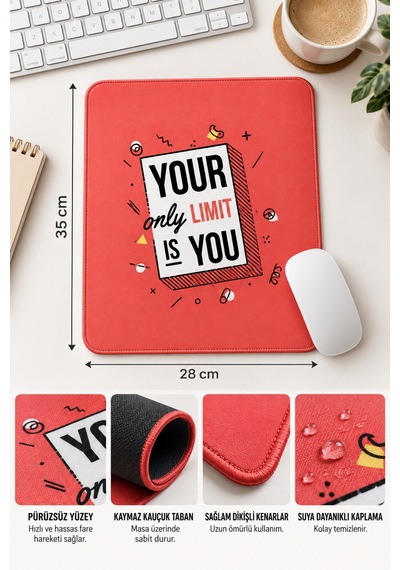 Limit Tasarımlı Mousepad 28x35 Cm Kaymaz Tabanlı Dikişli Kenar Ofis Ve Masaüstü