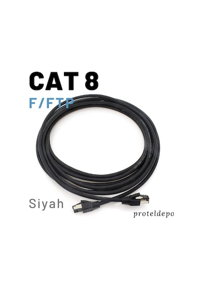 Irenis CAT8 Kablo F/FTP LSZH Ethernet Network LAN Ağ Kablosu 25 CM  -Siyah