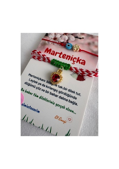 Su Damlası Marteniçka Ve Nazar Boncuk Çiçekli İp Dilek Bilekliği Kırmızı Kırmızı