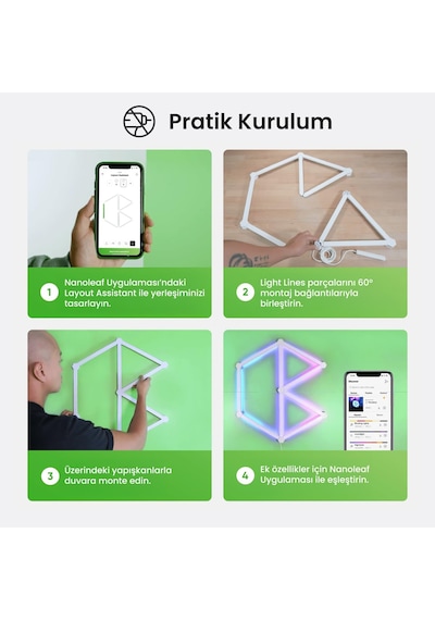 Nanoleaf Akıllı Rgbw Led Işık Şerit Genişletme Paketi App Kontrollü,3 Parça, Beyaz, Google Home, Ale RGB