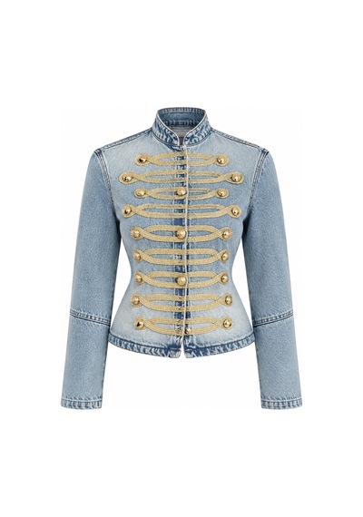 Laluvia Mavi Gold Aksesuarlı Denim Ceket - 1211