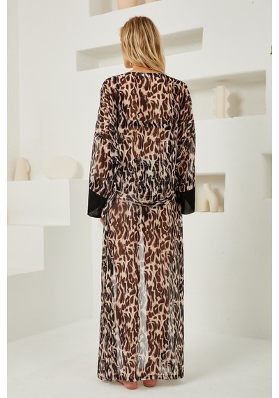 Lapieno Mayo Üzerine Tek Pareo Kimono 4824 Leopar Siyah01 Siyah01