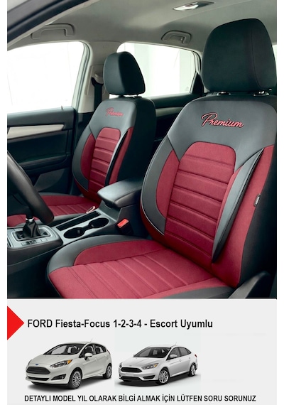 Premium Serisi Lüks Keten Oto Koltuk Kılıfı Ford Focus-fiesta Uyumlu Bordo