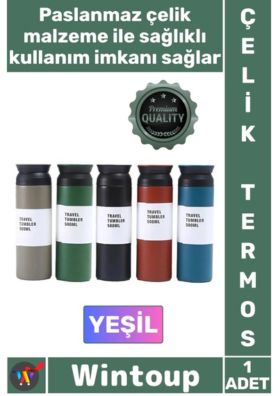 Termos Paslanmaz Sızdırmaz Vakumlu Isı Koruyucu Hediyelik Kamp Piknik Yeşil Şık Çelik Termos 500 Ml Çok Renkli