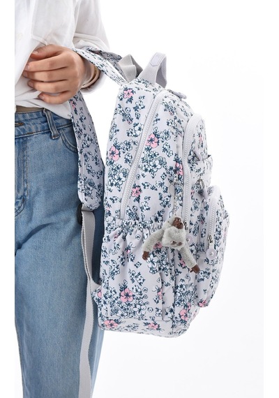 8861 Unisex Klınkır Maymunlu Günlük Ve Okul Sırt Çantası Beyaz - Mavi