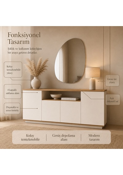 Voguemaxima Home Aura 4 Kapaklı Raflı Konsol 180x44,5x75 Cm Beyaz Atlantik Çam Atlantik Çam - Beyaz Voguemaxima Home Aura 4 Kapaklı Raflı Konsol 180x44,5x75 Cm Beyaz Atlantik Çam Atlantik Çam - Beyaz