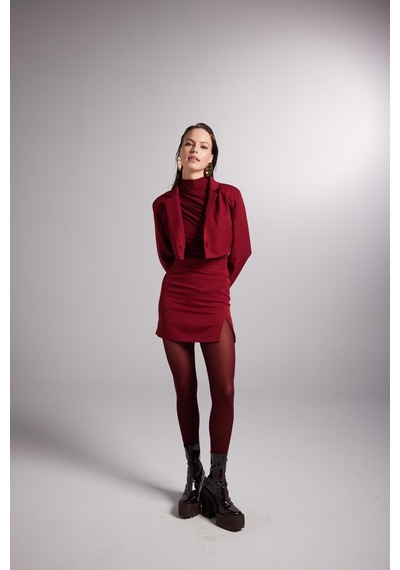 Holly Lolly Yırtmaçlı Mini Panky Etek Bordo