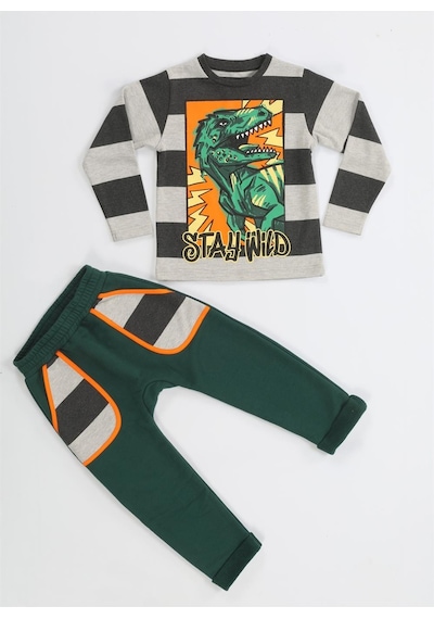 Casabony Yeşil T-rex Cepli Baggy Pantolon + T-shirt-yeşil - Gri Gri - Yeşil