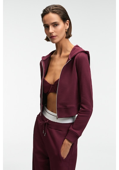 Grimelange COSIMA Kadın Metal Fermuarlı Kapüşonlu Crop Bordo Sweatshirt