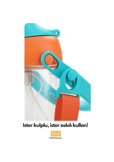 Lexroo Uzspace 500ml Askılı Kulplu Pipetli Tritan Çocuk Su Matarası Pembe-mavi