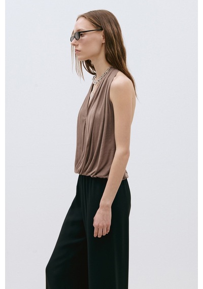 Suud Collection Sütlü Kahve Nina Dökümlü Halter Top Sütlü Kahverengi