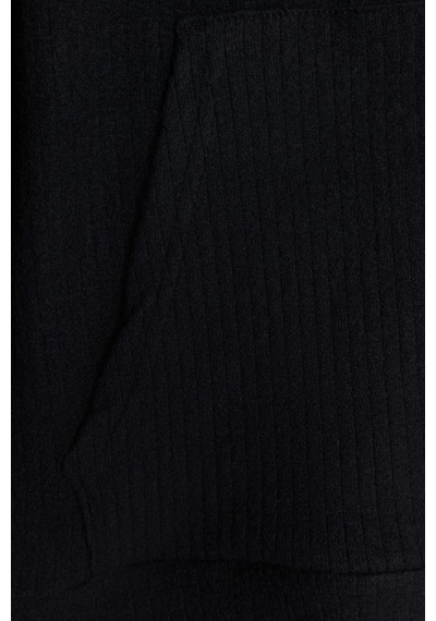 Ersefa Moda Yüksek Bel Bisiklet Yaka Sportswear Kapüşonlu Kaşkorse Sweat siyah